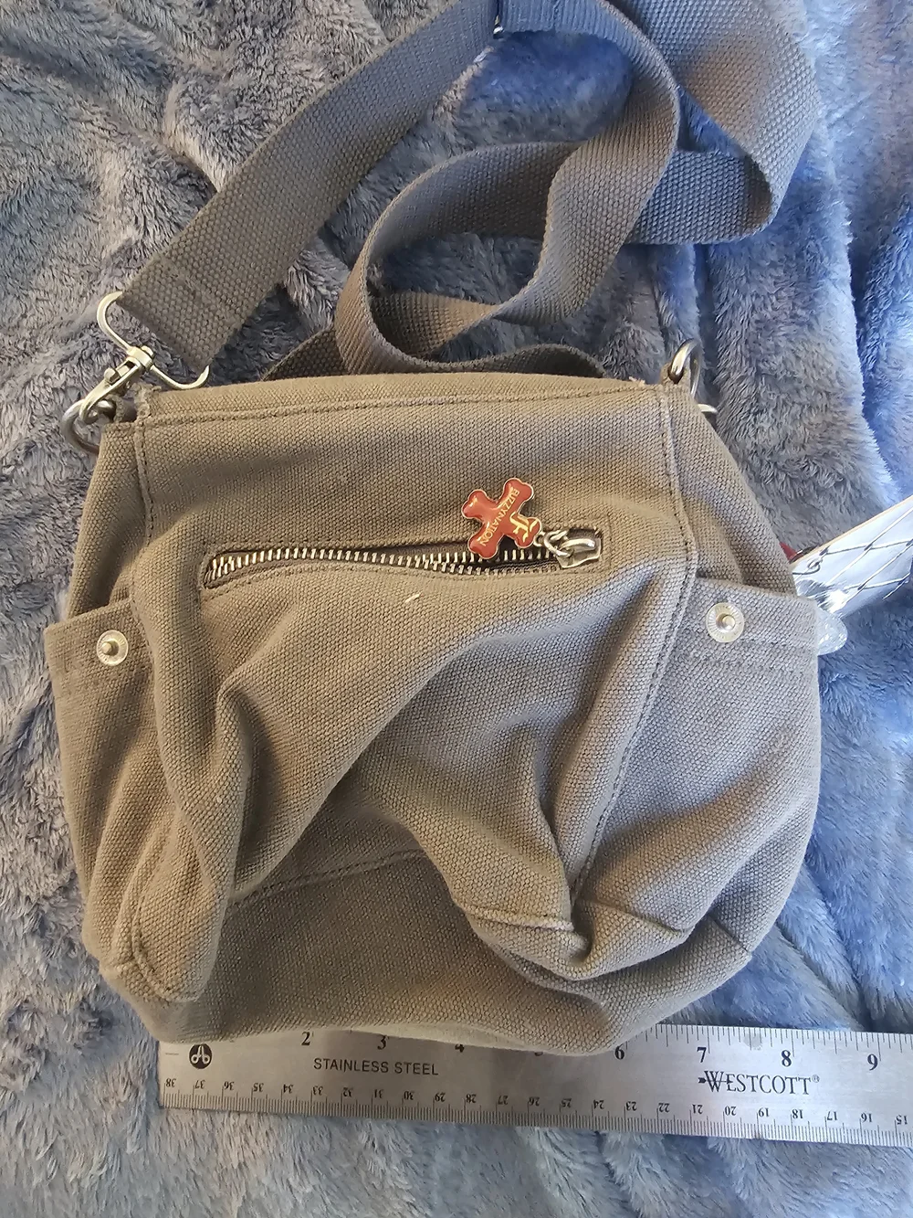 FuzzyNation Gray Canvas Crossbody Pet Bag with Yorkshire Terrier Print